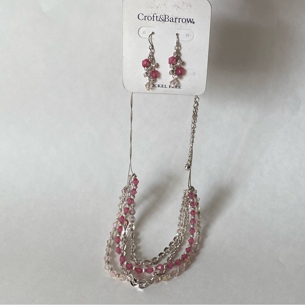 Croft & Barrow pink and silver tone necklace earring set
